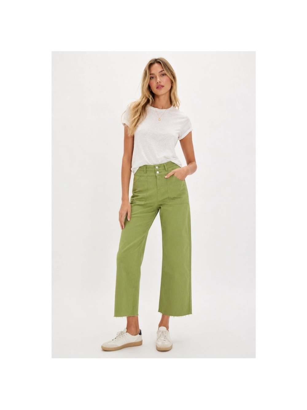 JUST USA Women’s High-Rise Wide Leg NYLA Jeans in Green. 28P/6P